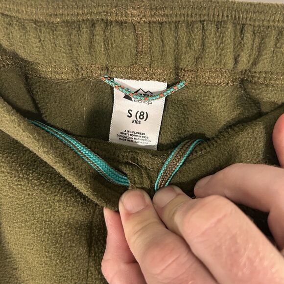 REI Co-Op Sweatpants Kids Small Green Fleece Drawstring Pockets Zip Ankle - Picture 6 of 7